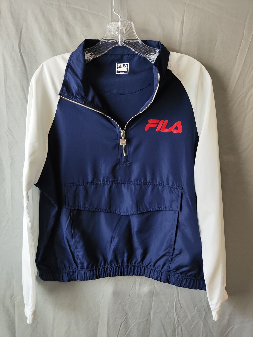 Fila Pullover Jacket Mens Large Blue White Half Zip Windbreaker Athletic Retro